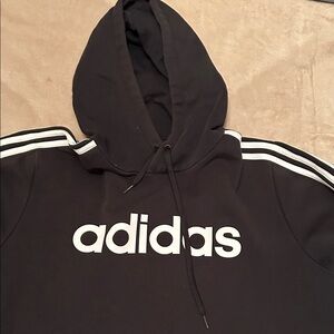 🔥Adidas Black Hoodie with White Logo and Stripes